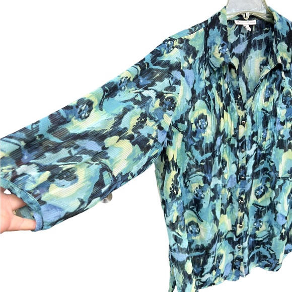 JM Collection Sheer Watercolored Flowers Blouse Size 20W - Picture 4 of 5